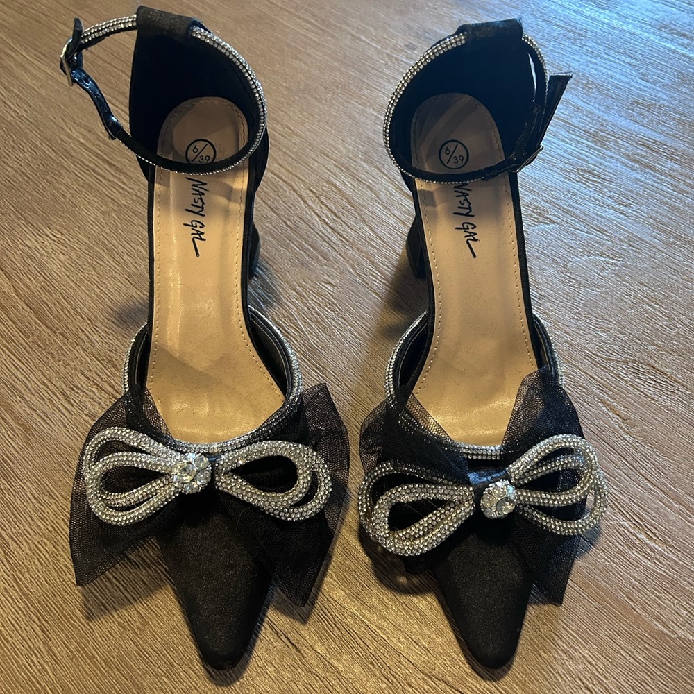 Nasty Gal Rhinestone Bow Heels